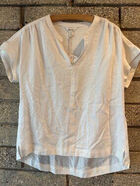 Splendid White Viscose & Linen Short-Sleeve Top With Split Neck XS Nordstrom Tag